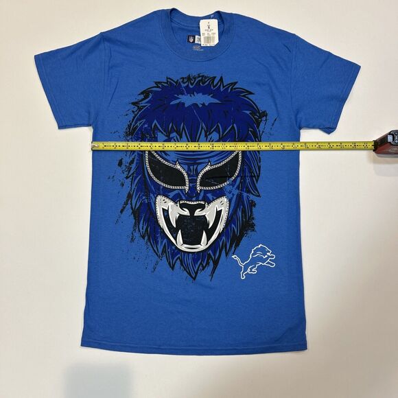 Detroit Lions Shirt Adult Small Blue NFL Football Logo Mask Tee Men - Picture 9 of 12